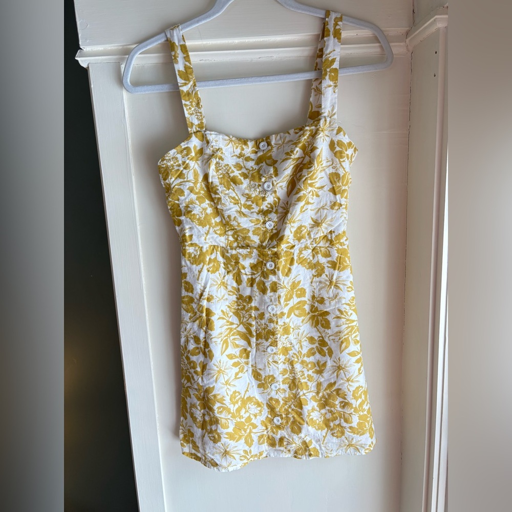 Mustard Yellow Floral Mini Dress (size small)